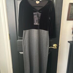 Vintage 90s Cite Maxi Dress Velvet Top Oversized Beaded Rhinestone Cat &Fish